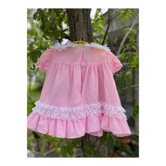 Vintage 80s Kotton Candy Pink White Party Ruffle Full Circle Dress Sz 18 Months - Picture 8 of 9